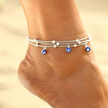 Imagem de Bracelete Shegirl Evil Eye Ankle fashion em camadas de cristal tornozeleira dourada bijuteria para mulheres e meninas