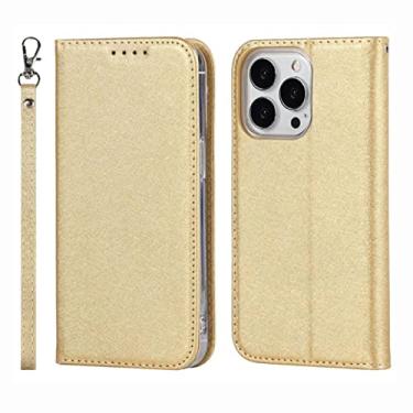 Imagem de YINGDAFENG Capa carteira para iPhone 14/14 Pro/14 Plus/14 Pro Max, capa flip de couro PU protetora magnética com slots para cartão alça de pulso à prova de choque TPU capa interna, ouro, 14pro max 6,7 polegadas