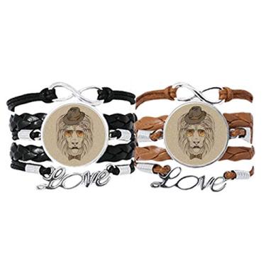 Imagem de DIYthinker Bracelete de corda de couro estilo britânico delicado chapéu de leão gravata borboleta pulseira de mão conjunto duplo presente, Não se candidatar