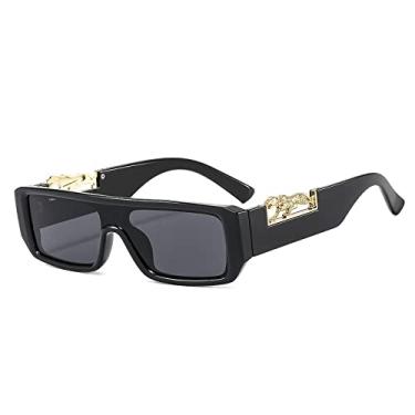 Imagem de Óculos de sol de leopardo retangular pequeno de uma peça para mulheres design de moda gradiente óculos de sol masculinos tons de hip hop óculos planos, cinza preto, tamanho único