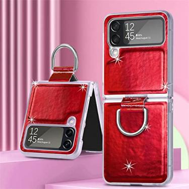 Imagem de Capa de telefone com suporte de anel de luxo brilhante para Samsung Galaxy Z Flip 4 flip4 Flip4 Capa macia de carregamento magnético sem fio, anel de laser vermelho, para Samsung Z flip4
