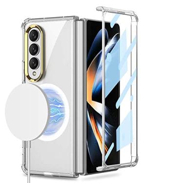 Imagem de Estojo magnético de carregamento sem fio para Samsung Z Fold 4 Case com vidro temperado transparente Capa rígida para Galaxy Z Fold 4, transparente, para Samsung Z Fold 4