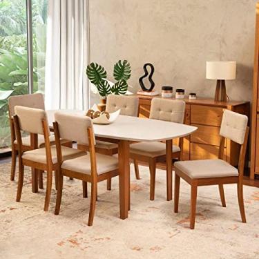 Imagem de Conjunto Mesa de Jantar e 6 Cadeiras Tiê Cabecasa Madeiramadeira Amêndoa/off White/bege