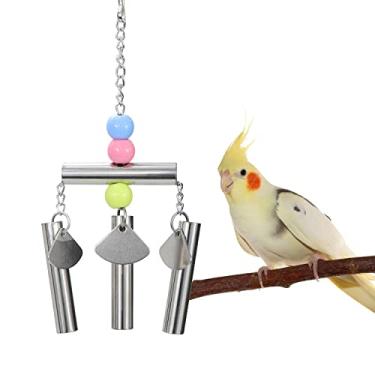 Imagem de Brinquedo de mastigar de papagaio com cordão de sinos de aço inoxidável para paraquedas de CockatielWontee prata
