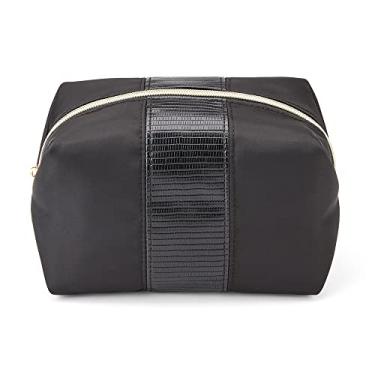 Imagem de Scunci Pequena Bolsa Estojo de Maquiagem e Necessaire de Viagem em Preto Sólido com Faixa de Detalhes de Estampa de Cobra e Ferragens Douradas Exclusivas