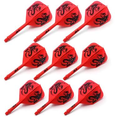 Imagem de CUESOUL 3 conjuntos de eixos de dardos integrados e voos, comprimento do eixo de dardos 21 mm/28 mm/33 mm, Shaft Length 21mm+28mm+33mm-Big Wing Shape-Red Dragon