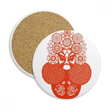 Imagem de Caneca vermelha com estampa de ópera de Pequim, corte de papel para mesa, pedra absorvente de proteção de mesa