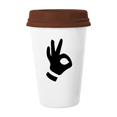 Imagem de Caneca OK com estampa de contorno de gesto Caneca de café Copo de cerâmica Tampa de cerâmica