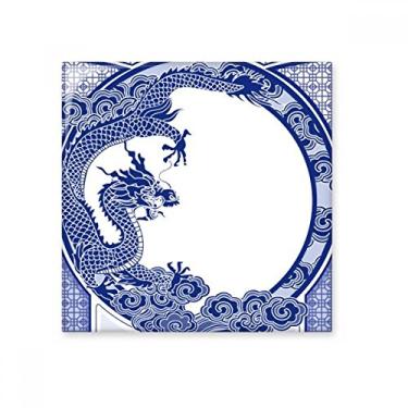 Imagem de Azulejo de cerâmica de dragão azul da cultura chinesa brilhante decalque de pedra adornada de tijolos esmaltados