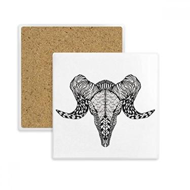 Imagem de Porta-copos quadrados com desenho de animais de antílope de chifres longos, porta-copos com suporte de subplaca de pedra isolante