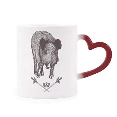 Imagem de Caneca com espada de javali coroa animal estilo barroco sensível ao calor copo de grés que muda de cor vermelha
