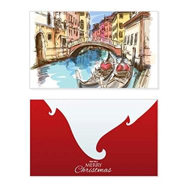 Imagem de Itália Venice Paisagem Aquarela Pintura Feriado Feliz Natal Cartão de Parabéns Mensagem de Letras de Natal