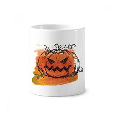 Imagem de Suporte para caneta de escova de dentes de abóbora de Halloween pintado à mão com suporte de cerâmica