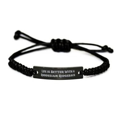 Imagem de SpreadPassion Life is Better with a. Pulseira de corda preta para cães Rhodesian Ridgeback, presentes reutilizáveis para cães Rhodesian Ridgeback, pulseira gravada para amantes de animais de estimação