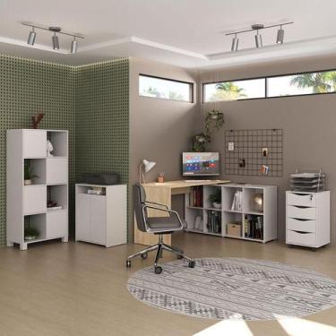 Imagem de Conjunto Home Office Completo Escrivaninha Em L Nero, Armário, Balcão