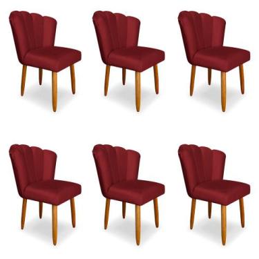 Imagem de Kit 6 Cadeiras De Jantar Pétala Estofada Pés Palito Veludo Vermelho -