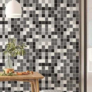 Imagem de Papel de Parede Adesivo Pastilha Cinza tipo Xadrez Mosaico Azulejo Autocolante Viníl Cozinha 3m