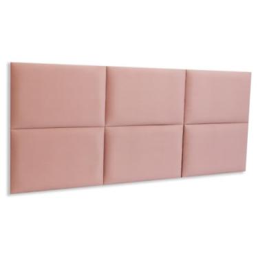 Imagem de Cabeceira Casal 141cm x 60cm Estofada Placas de Colar na Parede Modelo Retangular - VELUDO Nude