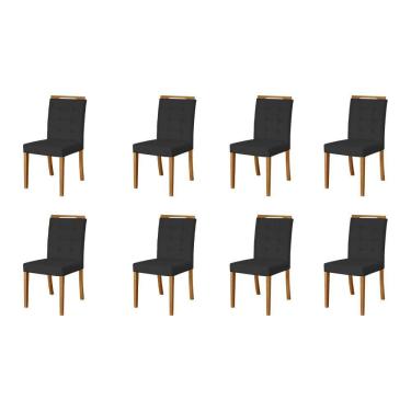 Imagem de Kit 8 Cadeiras de Jantar Estofadas Veludo Preto Vitoria Base Madeira Maciça