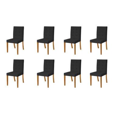 Imagem de Kit 8 Cadeiras de Jantar Estofadas Veludo Preto Paula Base Madeira Maciça