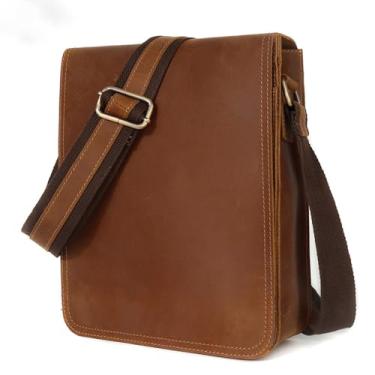 Imagem de Bolsa de ombro transversal masculina em couro legítimo Bolsa masculina lateral sobre o ombro Bolsa mensageiro para homens (A)