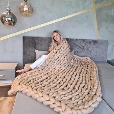 Imagem de Cobertor de malha grosso macio luxuoso cobertores de malha grossos fios trançados lance confortável cobertor volumoso para sofá sofá-cama super grande cadeira para animais de estimação tapet