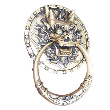 Imagem de Maçaneta de porta sólida cabeça besta porta anel de puxar torneira grande retro ferro porta templo (S)