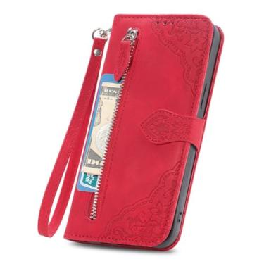 Imagem de Capa de telefone de couro flip para Samsung Galaxy A53 A73 A33 A23 A13 A14 A34 A54 A52 A72 A51 A71 Carteira com zíper Capa para vários cartões, vermelha, para Samsung A42 (5G)