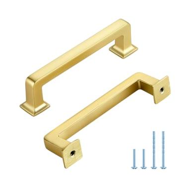 Imagem de Ravinte Hardware Puxadores de armário de cozinha Puxadores de armário de 9,5 cm latão escovado pacote com 15, puxadores de gaveta quadrados puxadores de armário 3-3/4" buraco centro maçanetas de porta