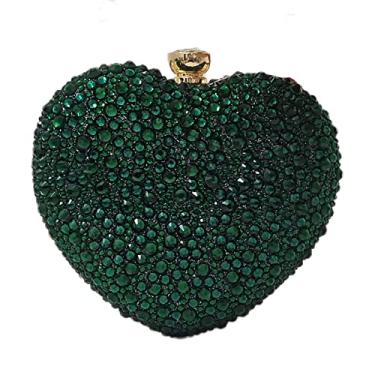 Imagem de Linda bolsa clutch em forma de coração mini amor coração strass casamento bolsa festa feminina, Verde
