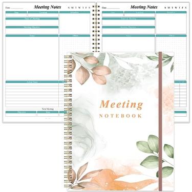 Imagem de Caderno de reuniões para trabalho com itens de ação – Caderno espiral A4 para anotações, organizador de agenda de reuniões de escritório/negócios para homens e mulheres, 80 folhas/160 páginas, 21,5 x 28 cm, folha rosa