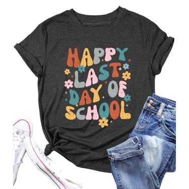 Imagem de Camiseta Last Day of School Camisetas femininas da vida do professor camisetas de formatura da escola para presente de apreciação do professor, Cinza, M
