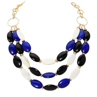 Imagem de Bocar Colar de corrente com contas de 3 camadas para mulheres colar de bijuteria para presente, Acrílico, Sem Pedra Preciosa