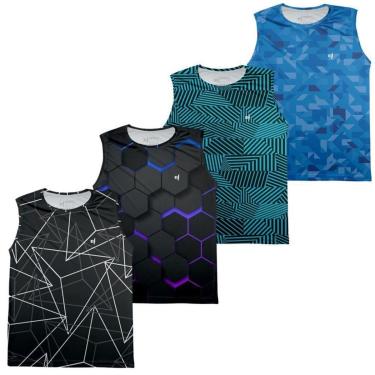 Imagem de Regata Masculina Estampada Esportiva Proteção UV50+ Kit 4-Masculino
