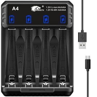 Imagem de Carregador de bateria de lítio IMREN AA, carregador de bateria de lítio AA de 1,5 V, carregador de baterias NiMH AA de 1,2 V, carregador rápido de bateria AA USB-C de 5V2A, 4 baias