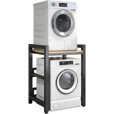 Imagem de Kit de empilhamento portátil com altura ajustável do suporte do secador para máquina de lavar e secadora com carregador frontal, rack de armazenamento sobre a unidade de armazenamento da máq