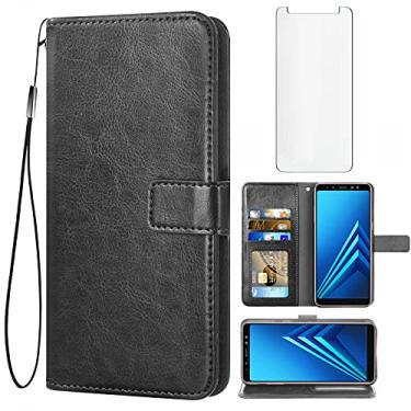Imagem de Asuwish Capa carteira compatível com Samsung Galaxy A8 Plus 2018 com protetor de tela de vidro temperado de couro com suporte para cartão de celular para Glaxay Glaxay A8+ Gaxaly A8plus mulheres