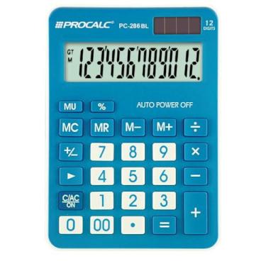 Imagem de Calculadora de Mesa Procalc, 12 Dígitos solar e bateria, cor Azul