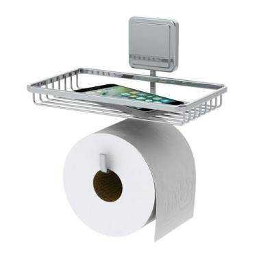 Imagem de Suporte Porta Papel Higiênico Adesivo Com Porta Objetos Utensílios Ban