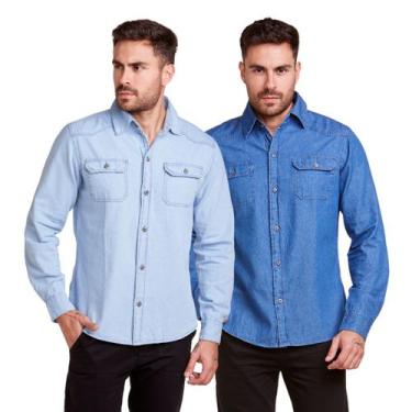 Imagem de Kit 2 Camisas Jeans Social Masculina Manga Longa - Daze Modas, 44, Cla
