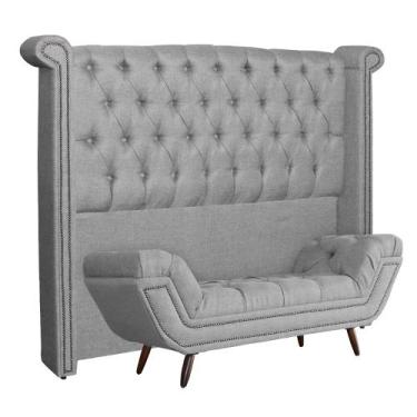 Imagem de Conjunto Sienna Cabeceira e Recamier Queen 160 Cm Linho Cinza - LM DEC