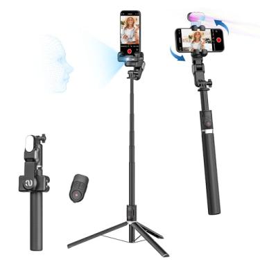 Imagem de AOCHUAN Tripé de rastreamento de rosto automático rotação 360 com luz RGB, gimbal de telefone de eixo único para iPhone Android com controle remoto, suporte de telefone segue você para gravação de