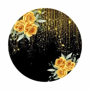 Imagem de Painel de Lona Redondo Rosas Amarelas Glitter Dourado Brilho Ouro 1x1m