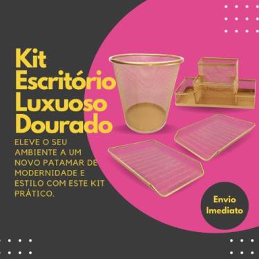 Imagem de Kit Escritório Lixeira, Organizador de Mesa, Bandeja Organizadora Dour