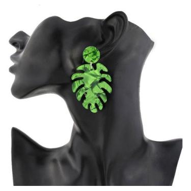 Imagem de Brincos Acessórios Femininos Palmeira Verde Biju Semi Joia - anjo da m