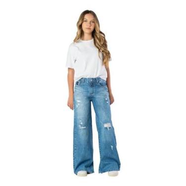 Imagem de Calça Jeans Infanto Juvenil Feminina Wide Leg Pantalona - Max Denim, 1