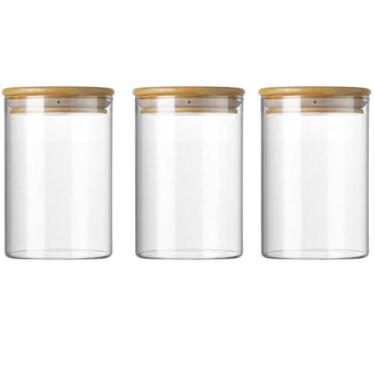 Imagem de Kit 3 Potes de Vidro Herméticos com Tampa Bambu 600ml Yab, YAB1002
