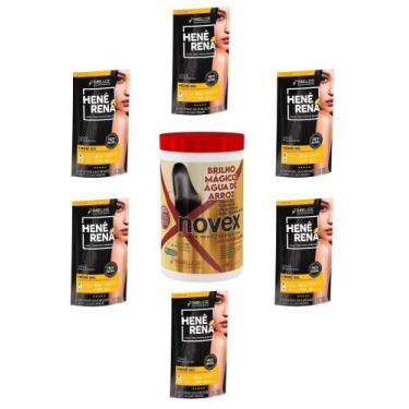Imagem de Hene Em Gel Rena Preto Azulado 06x180gr Pouch+Brilho Magico Agua Arroz