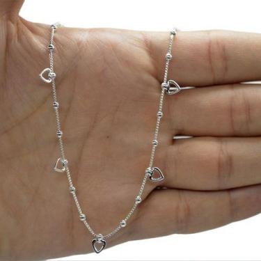 Imagem de Colar Choker Cordao Corações Folheada A Prata 925 - Papillon Semi Jóia
