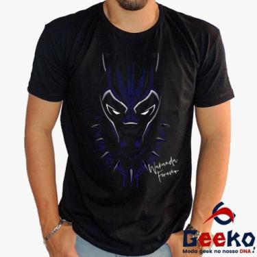 Imagem de Camiseta Pantera Negra 100% Algodão Wakanda Forever Geeko, Preto gola 